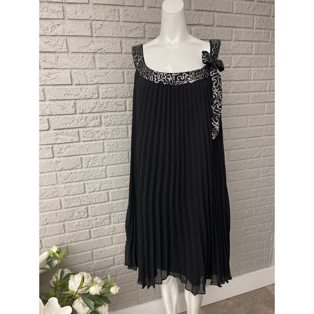 Signature by Robbie Bee Women Pleated Sequined Bow Shift Cocktail Dress Size 18